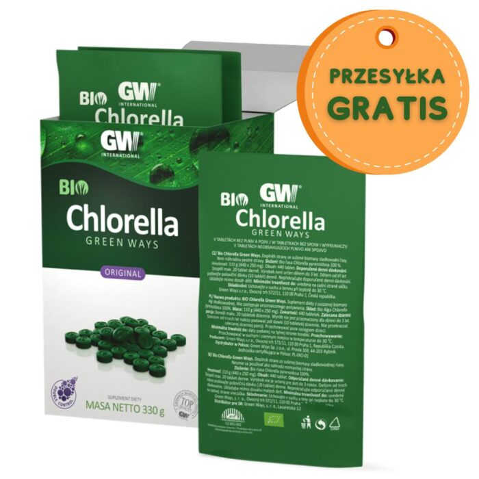 BIO Chlorella Green Ways 330 g w opakowaniu z tabletkami i szczegółowym opisem. Suplement na oczyszczenie organizmu i wsparcie detoksykacji – przesyłka gratis.