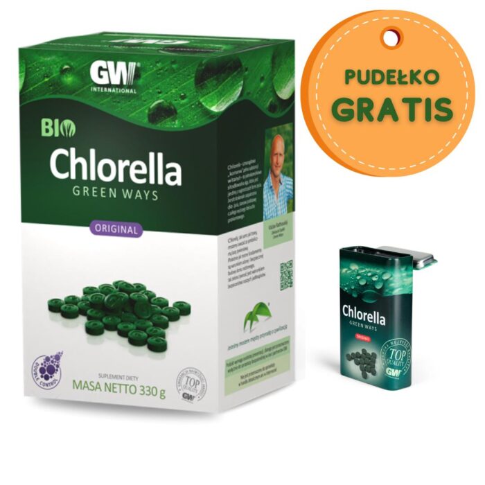 BIO Chlorella Green Ways 330 g w tabletkach – suplement na detoksykację organizmu z pudełkiem gratis. Naturalne wsparcie dla oczyszczenia i regeneracji ciała.